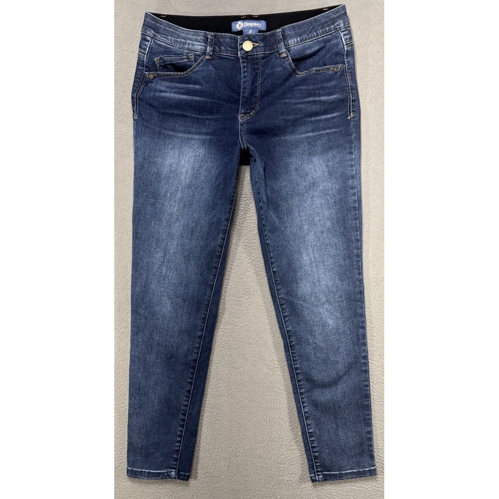 Democracy Ab Solution Jeans Sz 8 Blue Faded Distressed Stretch Preppy Dark Denim